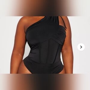 Fashion Nova Black One-Shoulder Bodysuit